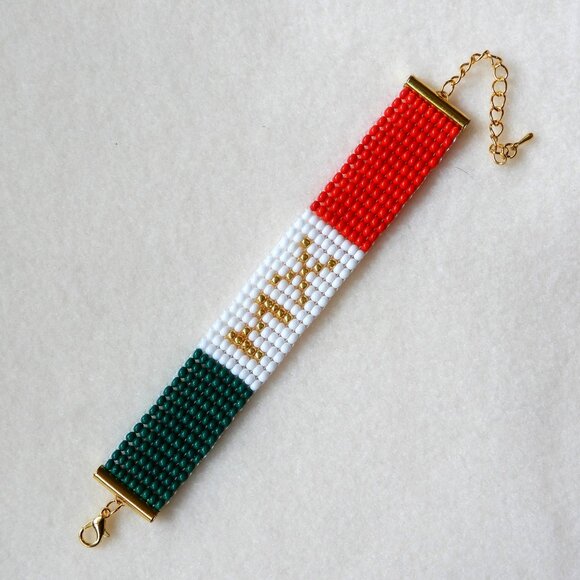 Mexico Mexican flag bead bracelet, adjustable length, handmade - Picture 2 of 6